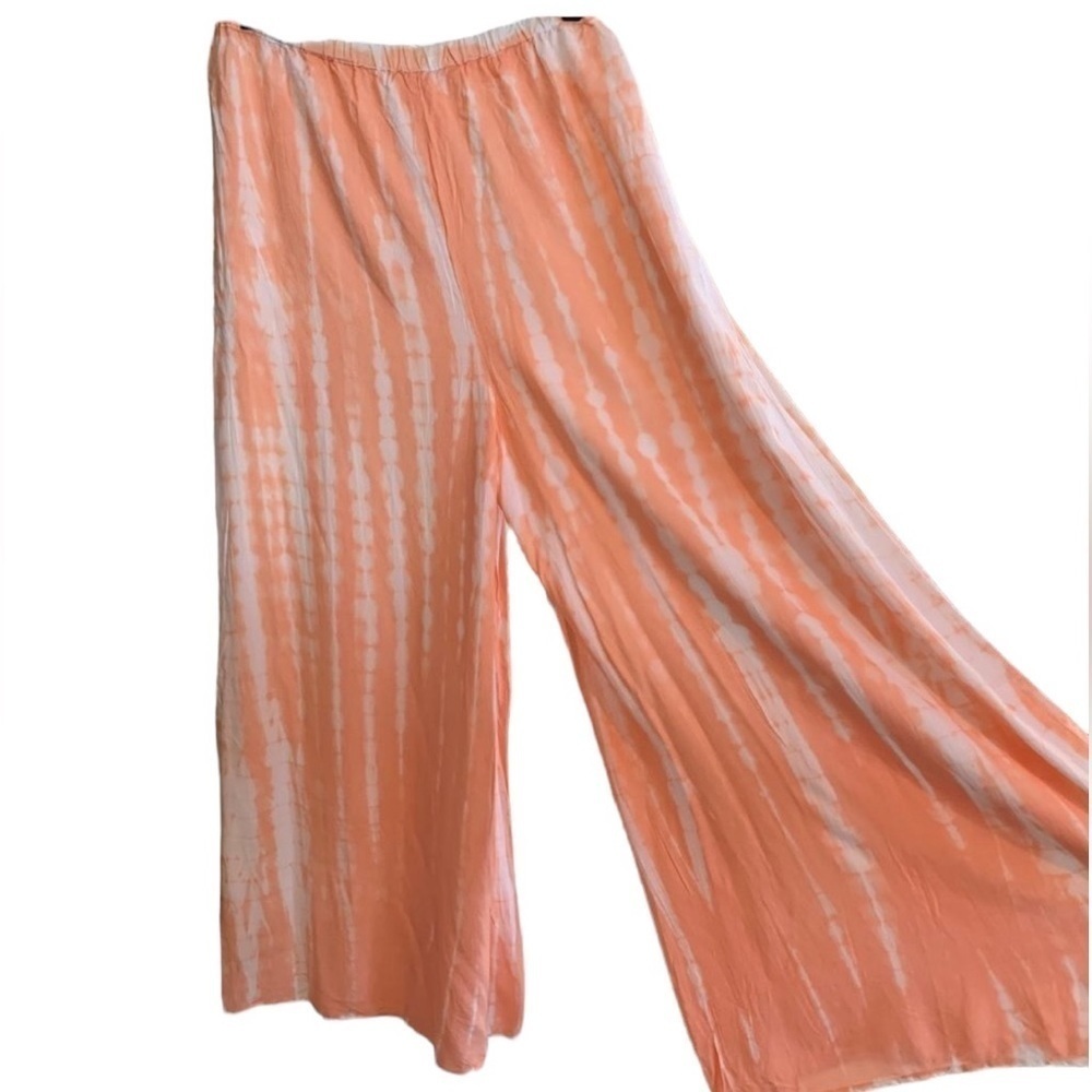 NWT Wide Leg Pants Lightweight Split At Side Leg Peach White Tie Dye Sz M